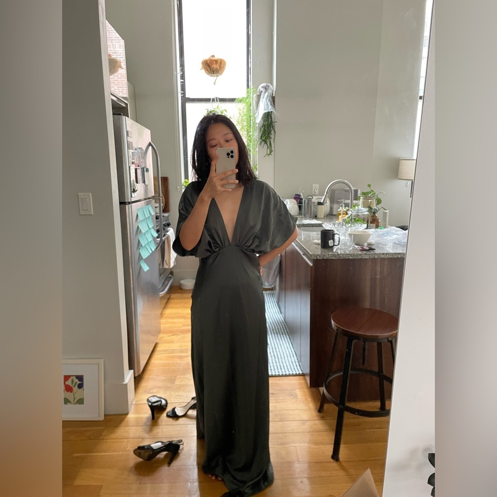 BHLDN Deep-V Satin A-Line Gown. Brand new!